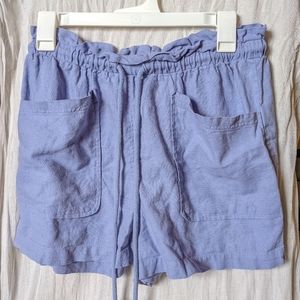 Periwinkle blue drawstring linen high waisted boho shorts